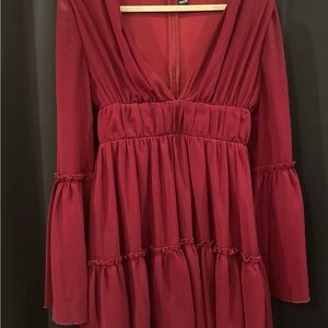 Miss Ord Maroon/Burgundy Ruffled Dress